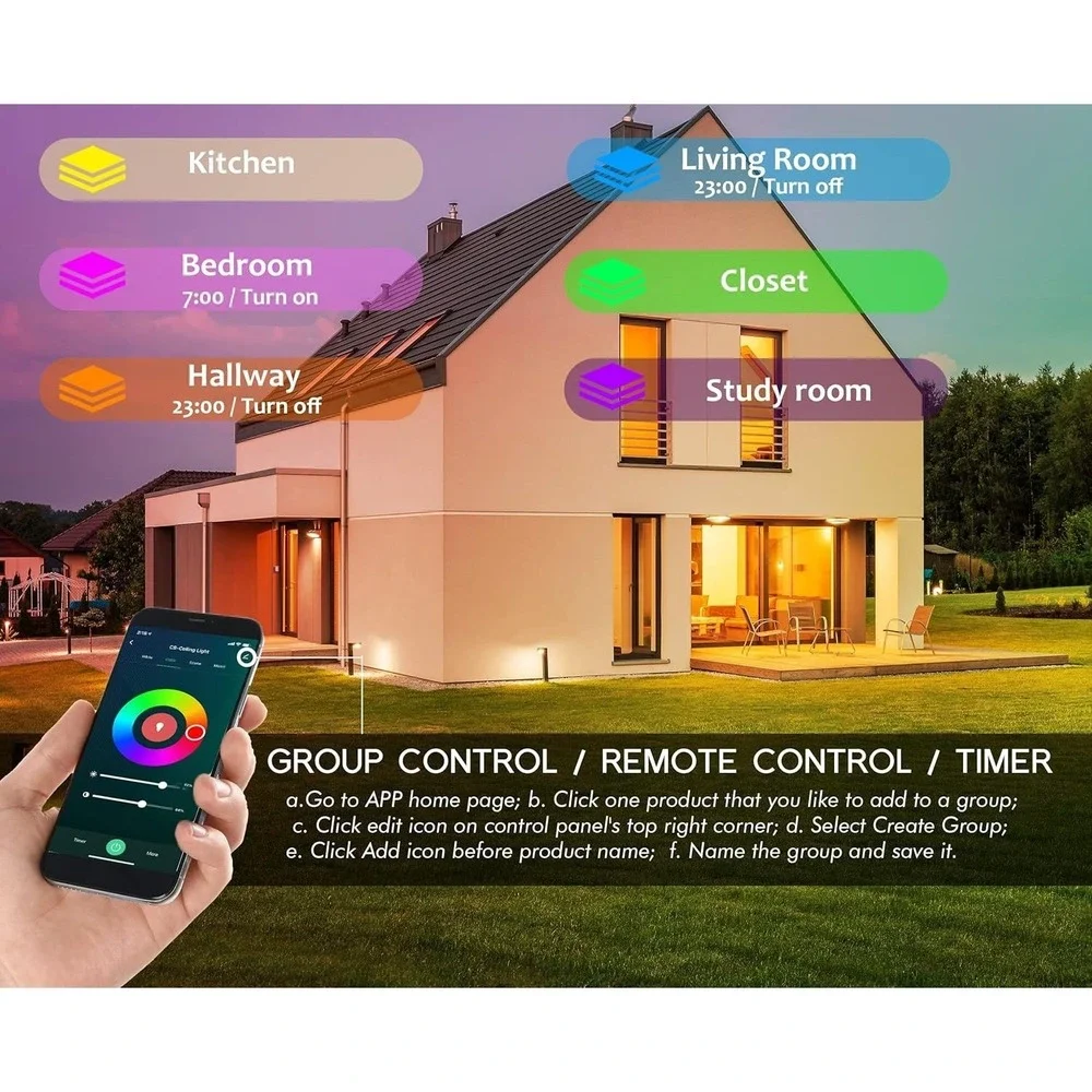 CLOUDY BAY‎ 3in Smart LED Recessed Light RGB WiFi Alexa Google 6 Pack IC